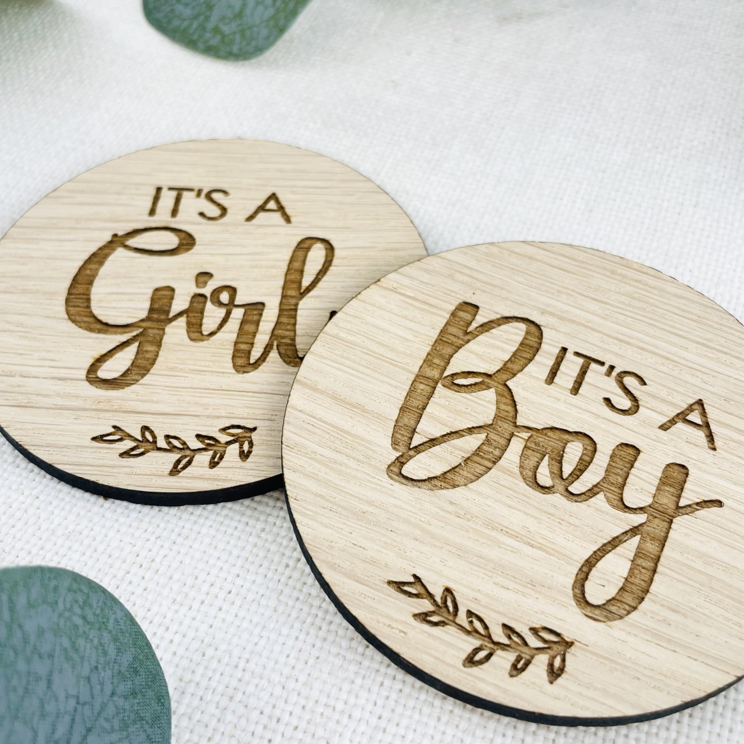 My Pretty Little Gifts It's a Girl and It's a Boy Lot de 2 disques en bois pour révéler le sexe de la grossesse, annonce de bébé, chêne, 80 mm