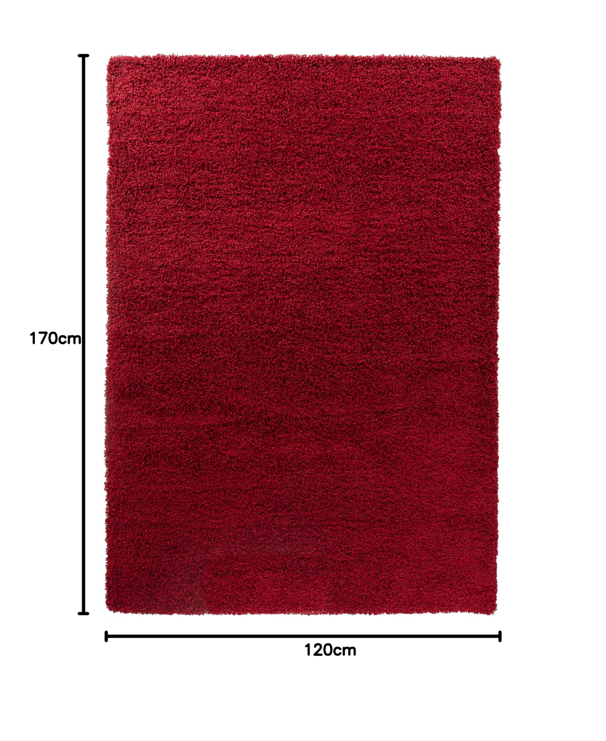 Serdim Rugs Shaggy Tapis à Poils Longs en polypropylène pour Salle à Manger Rouge 120 x 170 cm