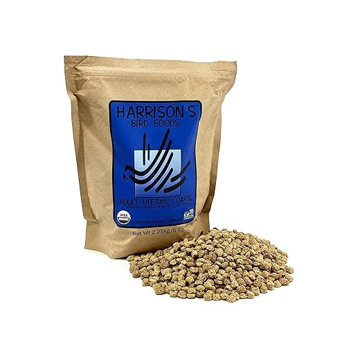 Harrison's Bird Foods Adult Lifetime Coarse Certified Organic Non-GMO Daily Maintenance Formula for Medium to Large Birds, Parrots, Cockatoos, Macaws etc, Suitable for All Life Stages 2.27kg/ 5lb