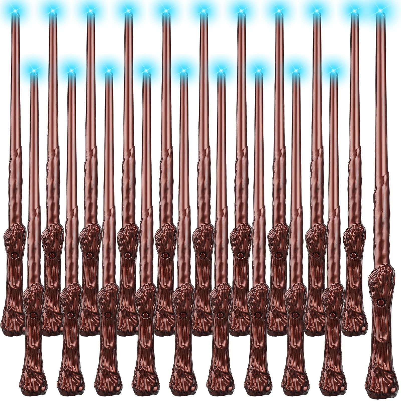 Jerify 20 Pcs Light up Magic Wands for Kids, Wizard Wand Sound Light up Toys Bulk 14.6 Inch for Kids Girls Boys Costume Cosplay Accessory Mexican Halloween Party Favors(Brown)