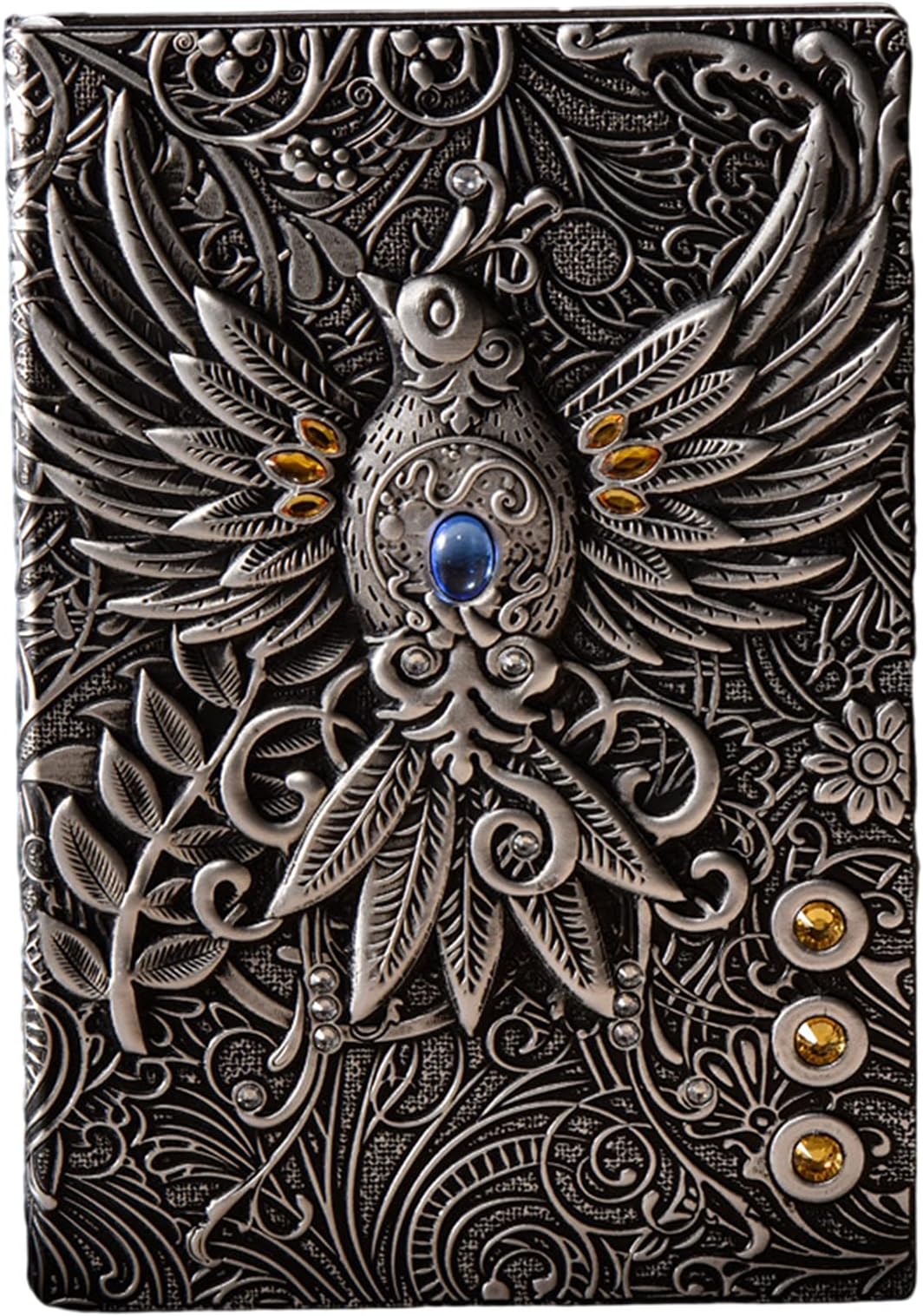 Loom Tree Retro Embossed Phoenix Pattern Writing Notebook A5 Lined Journal Silver