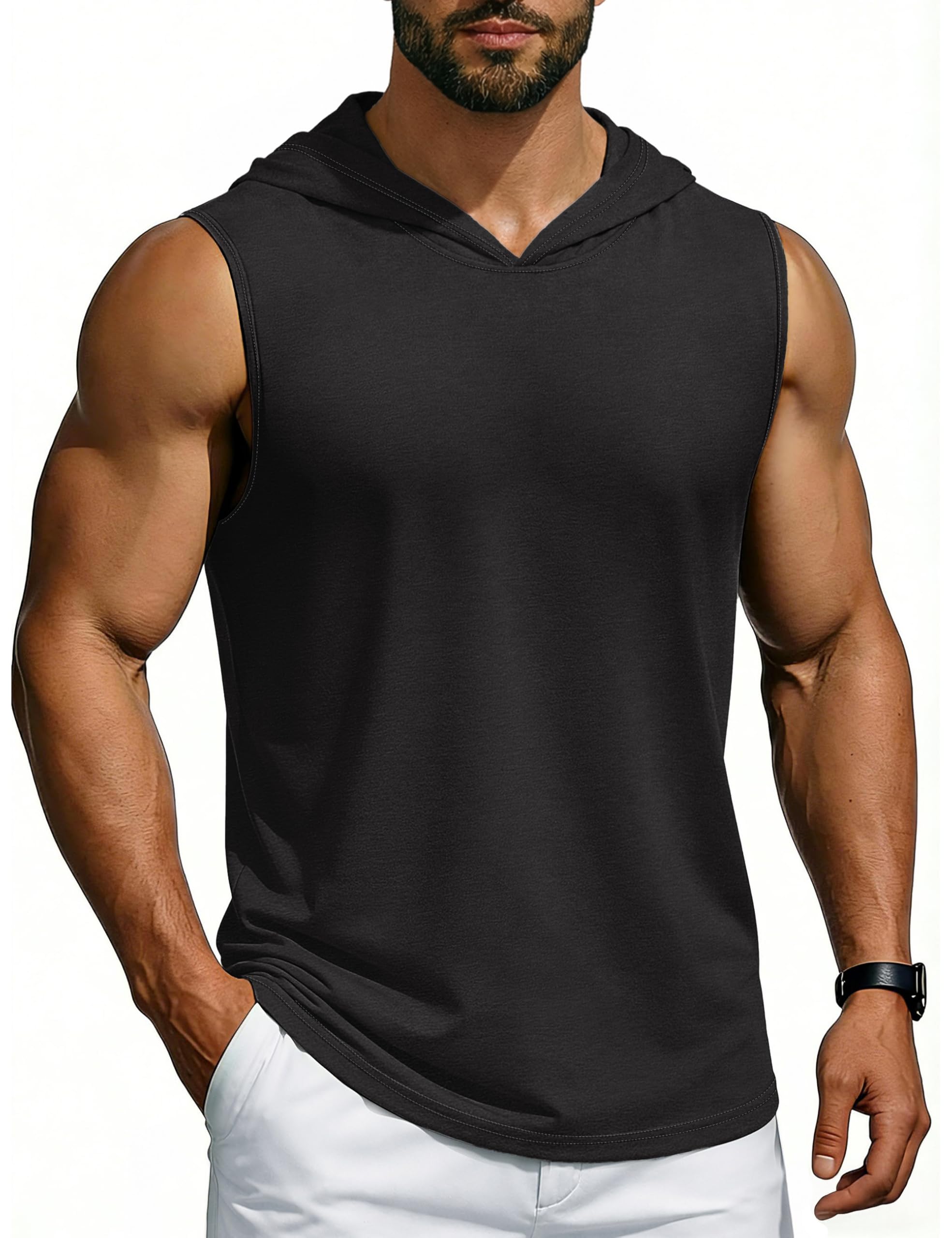 Cotrasen Men's UPF 50+ Hooded Tank Top Sleeveless Hoodies Lightweight Casual Gym Workout Shirts Cooling Muscle Tee Shirt