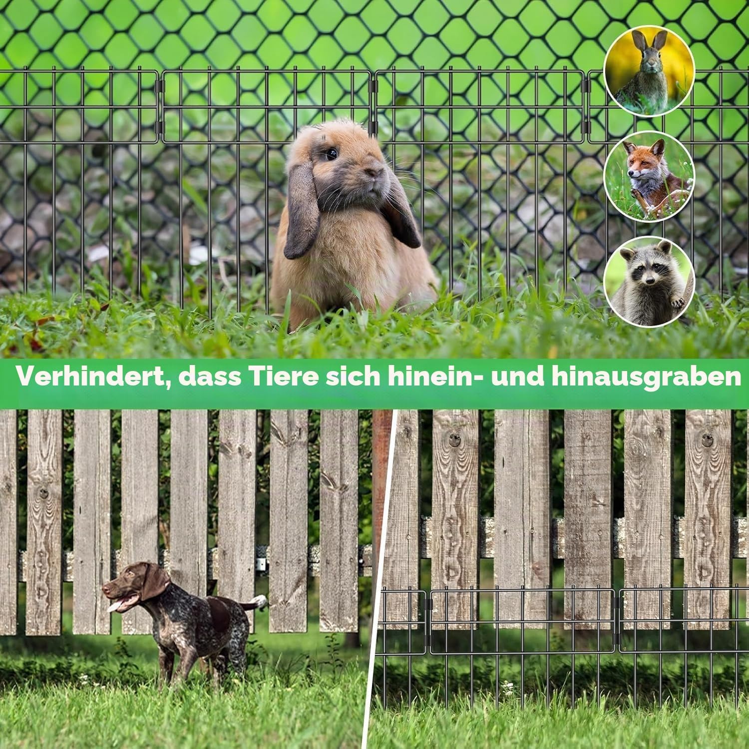 25 Stück Tier-Absperrzaun, 43,2 cm (H) x 7,6 m (L), kein Graben, dekorativer Gartenzaun, rostfreier Metalldraht, Gartenzaun-Bordüre für Hunde, & Kaninchen, Garten, Terrasse, Hof | Rostfestig,Metall Zaun,Beetzaun für Freien Patio Grenze