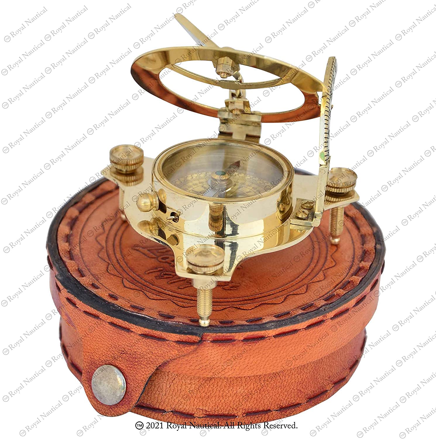 Boussole en laiton faite à la main, boussole de voyage, cadeau vintage pour randonnée, camping et voyage avec étui en cuir marron