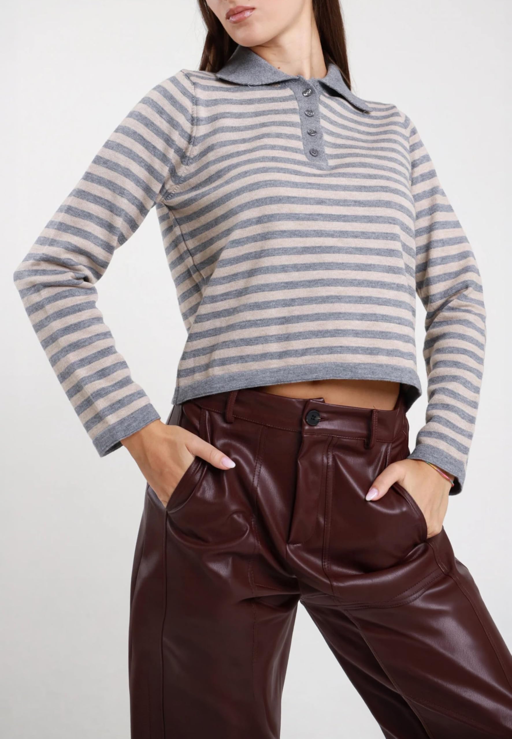 SUSY MIX Polo Donna Maniche Lunghe Viscosa Pesante Righe M201