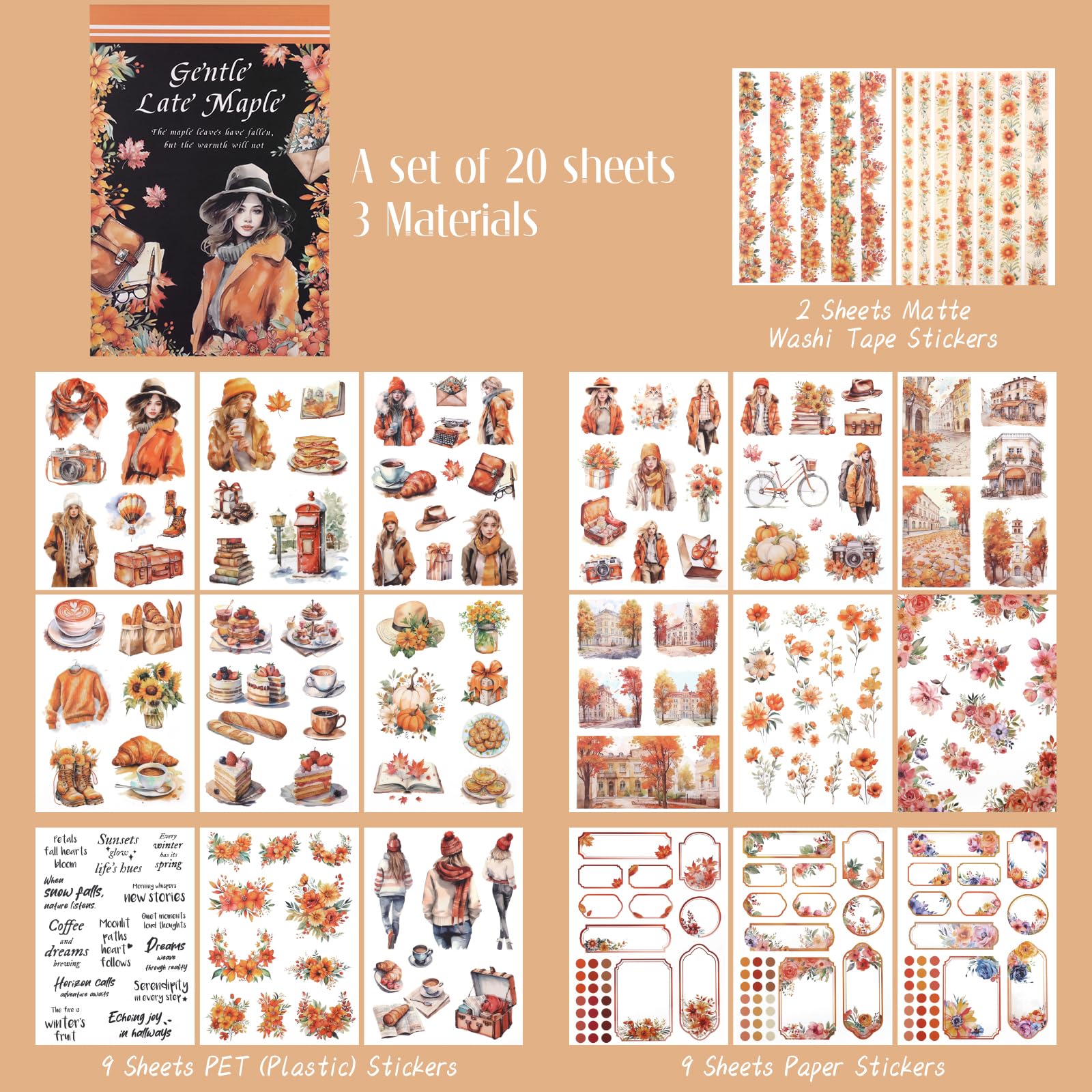 Lychii Scrapbook Stickers, 20 Sheets Autumn Theme Pre-Cut Journaling Book Stickers - Image 2