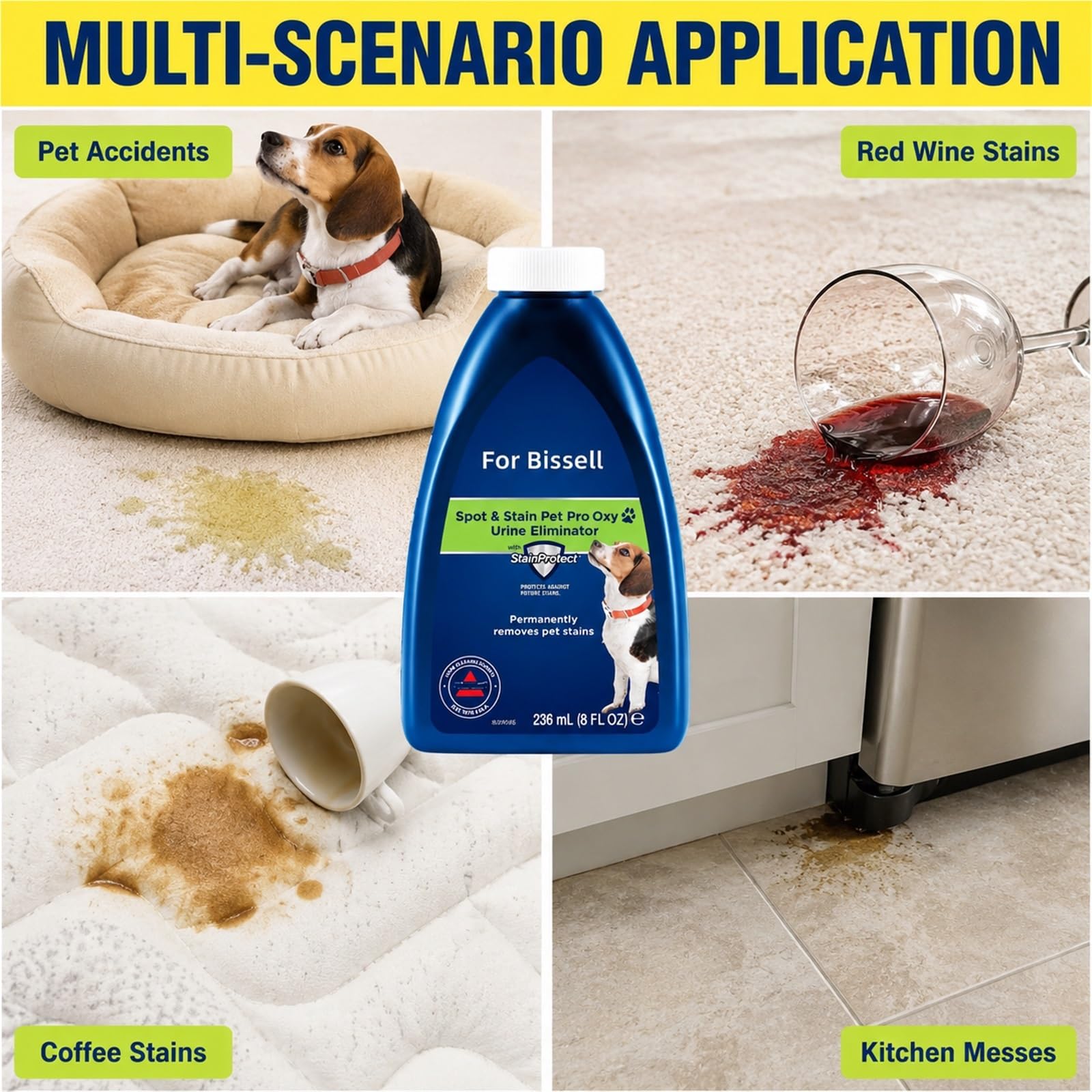 Compatible con Bissell Solución Limpiadora for Alfombras, Limpieza Profunda, Eliminador Eficaz de Olores a Mascotas, 5 Frasco, 236ml