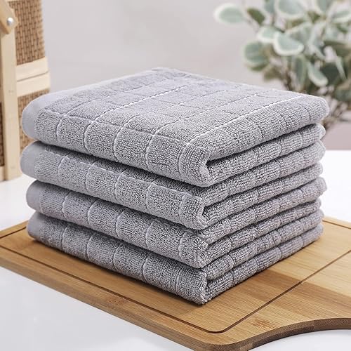 Miniatura 485 de Homaxy Toallas de cocina de rizo 100% algodón (gris oscuro, 13 x 28 pulgadas), diseño a cuadros, suaves y súper absorbentes, paquete de 6