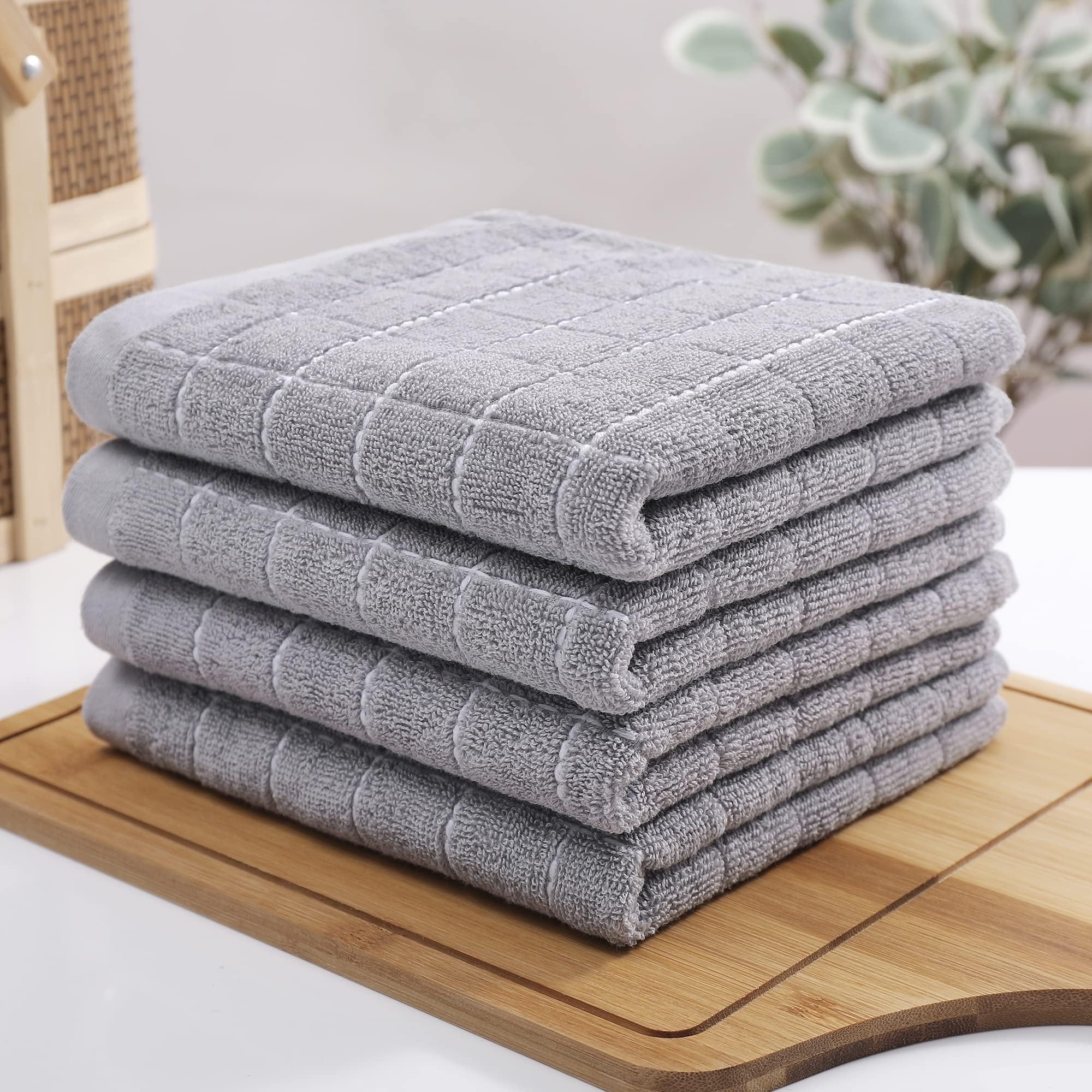 Homaxy Lot de 8 torchons de Cuisine en Tissu éponge 100% Coton (Gris Clair, 33 x 71,1 cm), Doux et Super absorbants, Motif à Carreaux
