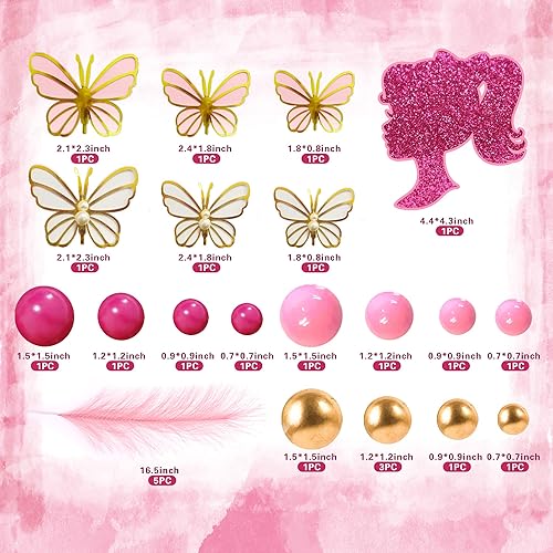 Miniatura 6 de Decoración para pastel de niña rosa intenso, bolas de mariposa rosa, decoración bohemia para tartas, bodas, baby shower, aniversario, cumpleaños,