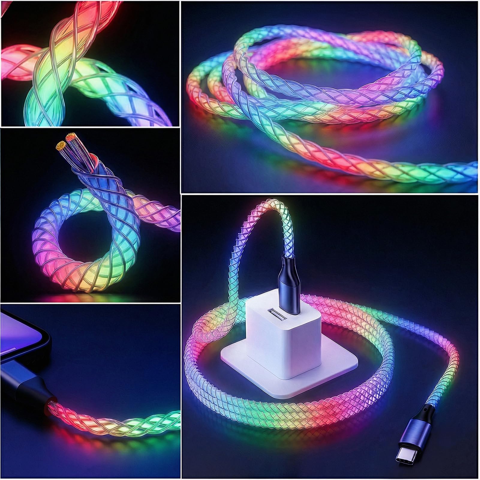 Kabel USB C, 0,9 m, szybkie ładowanie, ładowarka typu C, kompatybilna z iPhone 15, Samsung Galaxy S10, S9, S8 Plus, Note 10, 9, 8, LG V50, V40, G8, G7 (RGB)