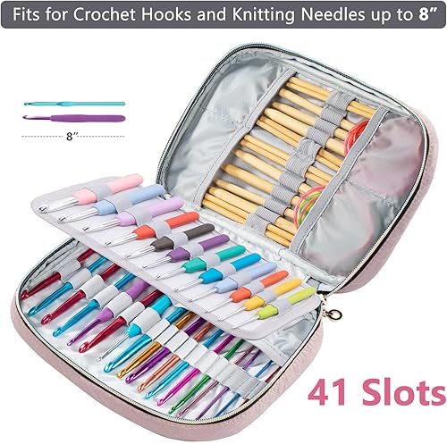 Miniatura 9 de Estuche de ganchillo vacío  Estuche organizador de ganchillo acolchado  Soporte de gancho de ganchillo para agujas de tejer circulares, ganchos de