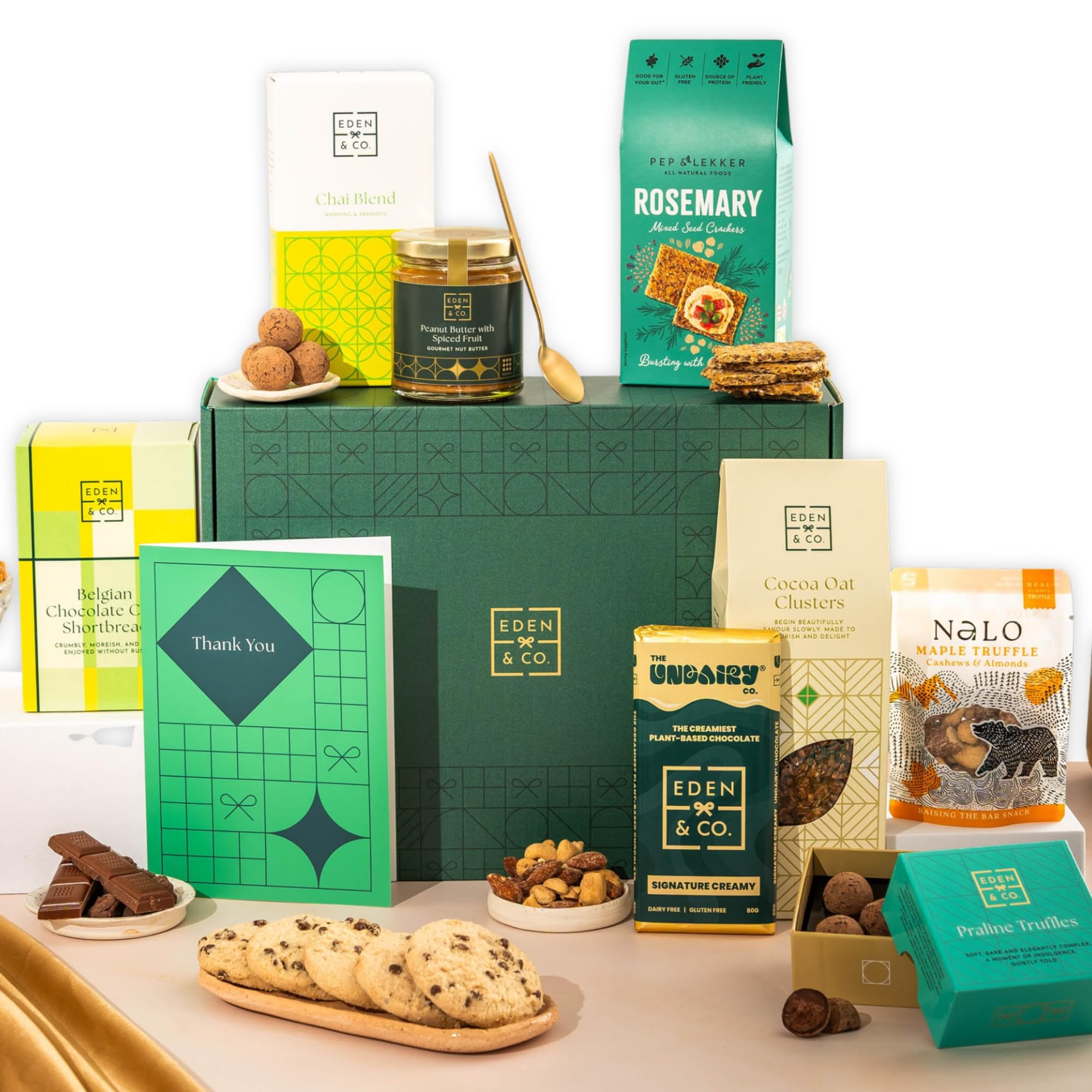 Thank You Vegan Gift Hamper Basket, Luxury Gourmet Gifts for Women, Men, Couples, with Vegan Chocolate by EDEN & CO