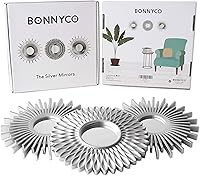 Vista 2 de BONNYCO Espejos decorativos de pared, paquete de 3 espejos redondos plateados para decoración del hogar, dormitorio y habitación. Espejos Plata