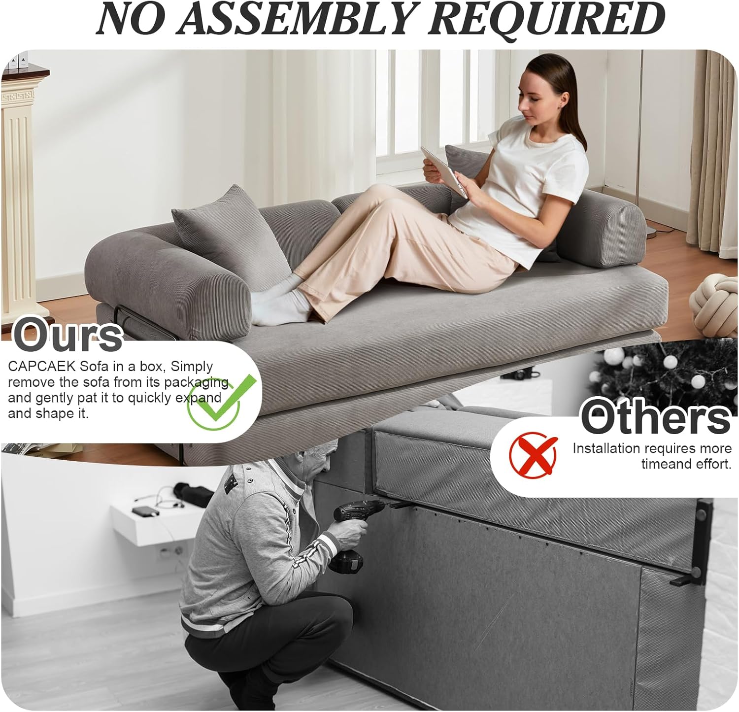 4-in-1 DIY Floding Out Futon Couch, 78.5" Loveseat Convertible Sleeper Sofa Bed, Corduroy Modular Sectional Sofa with Fixed-Shape Frame, Floor Daybed for Living Room Furniture (Grey, 78.5")