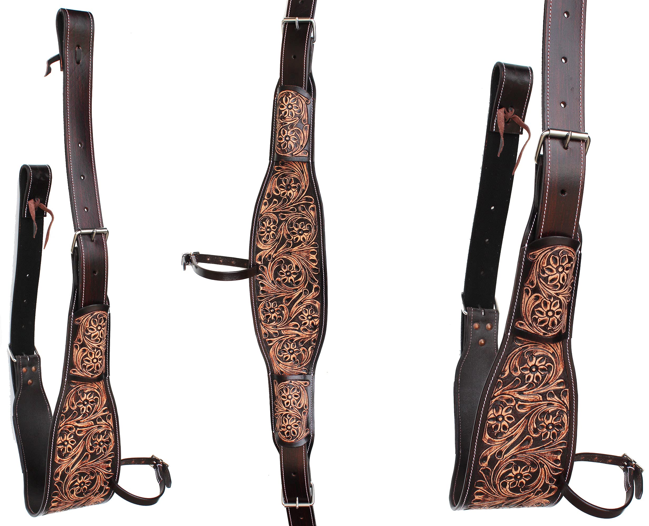 CHALLENGER Horse Floral Tooled Dark Brown Leather Rear Flank Saddle Cinch Billets 97101AT