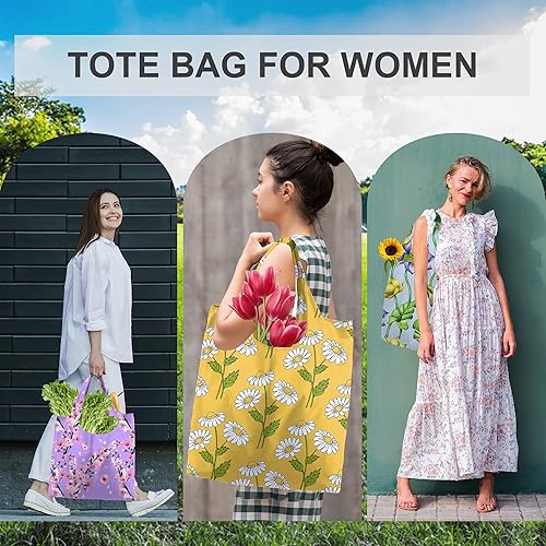 Miniatura 3 de BeeGreen Bolsas de mano florales plegables reutilizables con flores, bolsas grandes para compras de comestibles, bonitas bolsas de vacaciones con