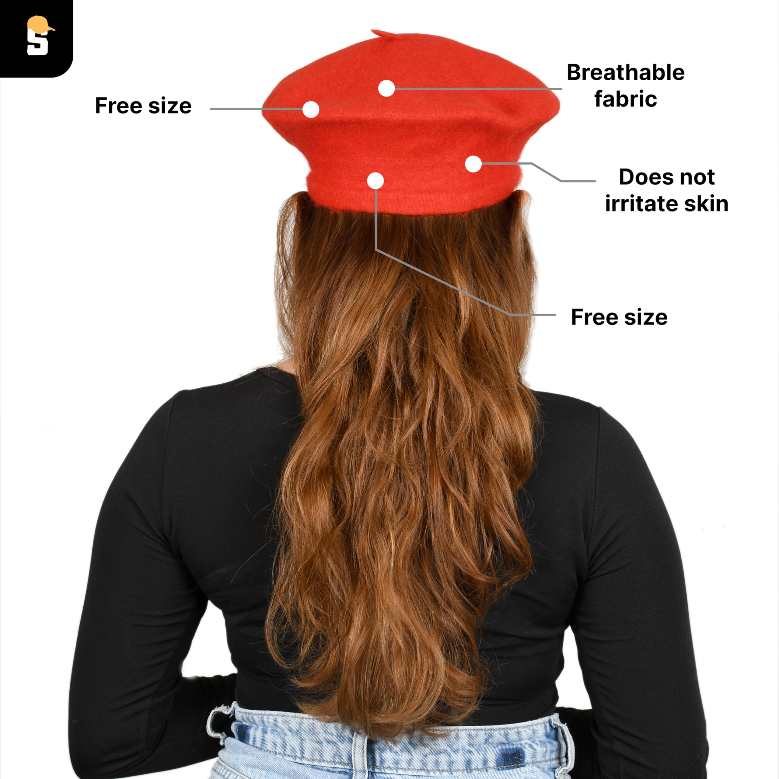 SOUL eTHICS Women's Premium Wool Blend French Artist Beret Cap - Stylish, Warm & Classic - Elegant Winter Beanie Hat for Girls & Ladies -Free Size (in, Alpha, Free Size, Red, Leopard) - Image 4 thumbnail