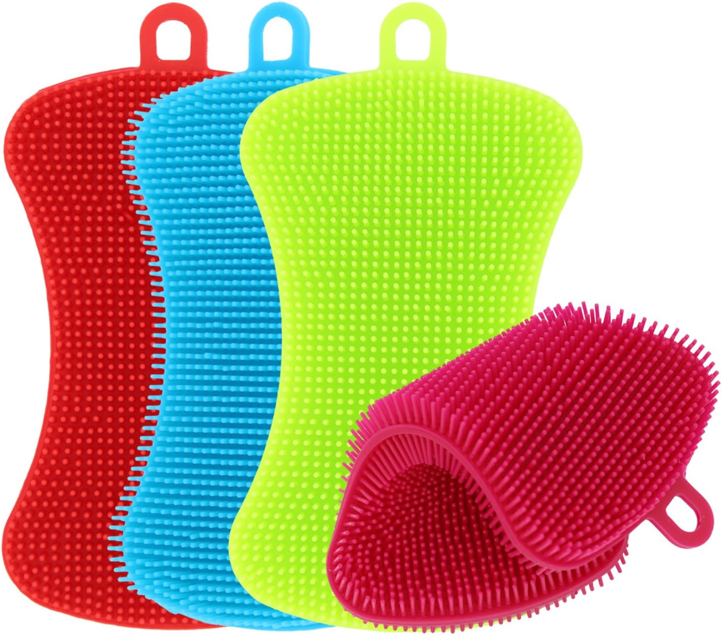 Kitchen Silicone Sponge, TIMGOU 4 Pack Cleaning Scrubber Pot Holder Multipurpose Dish-Washing Brush for Dish Vegetables Baby Bottles