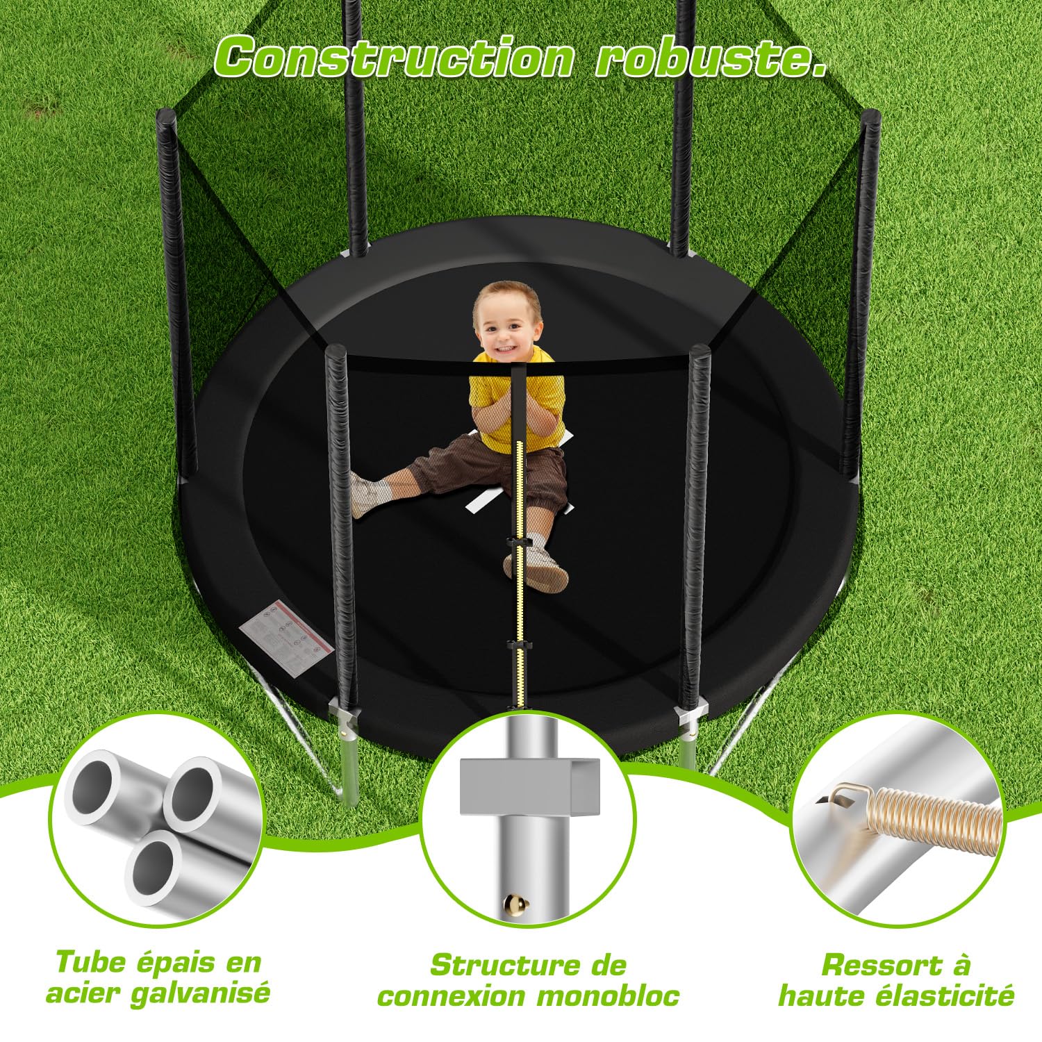 TRIUMPHKEY Trampoline Extérieur Enfants Ø 183/228/305/366/427 cm, Trampoline pour Jardin, Set accesoire Complet : Filet de sécurité, Echelle, Bâche de Rebord, Capacité Max 150 kg