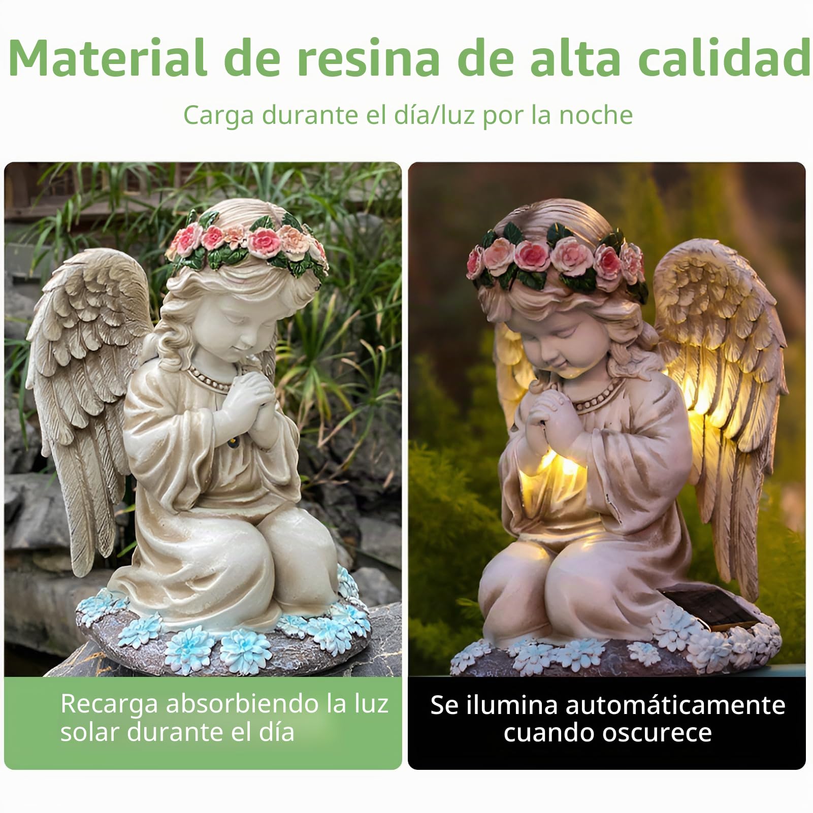 Betender - Estatua solar para jardín (LED, 20,5 cm, estilo 1) | La luz LED se ilumina automáticamente en la oscuridad, resistente a la intemperie para cementerio, jardín y terraza