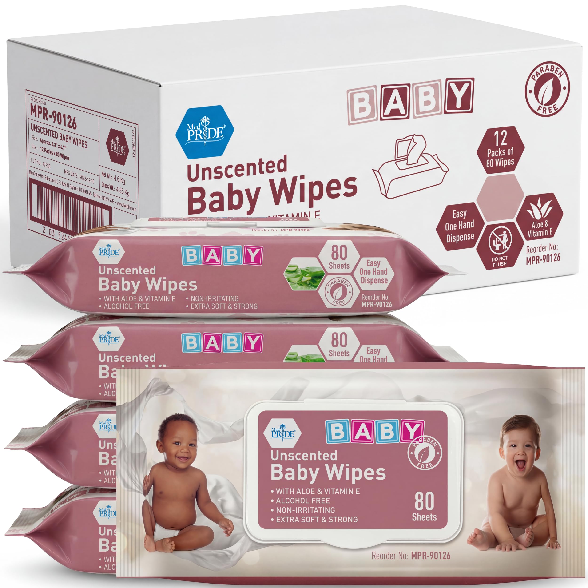 Amazon.com: MED PRIDE Unscented Baby Wipes, 12 Pack (80 Wipes Each