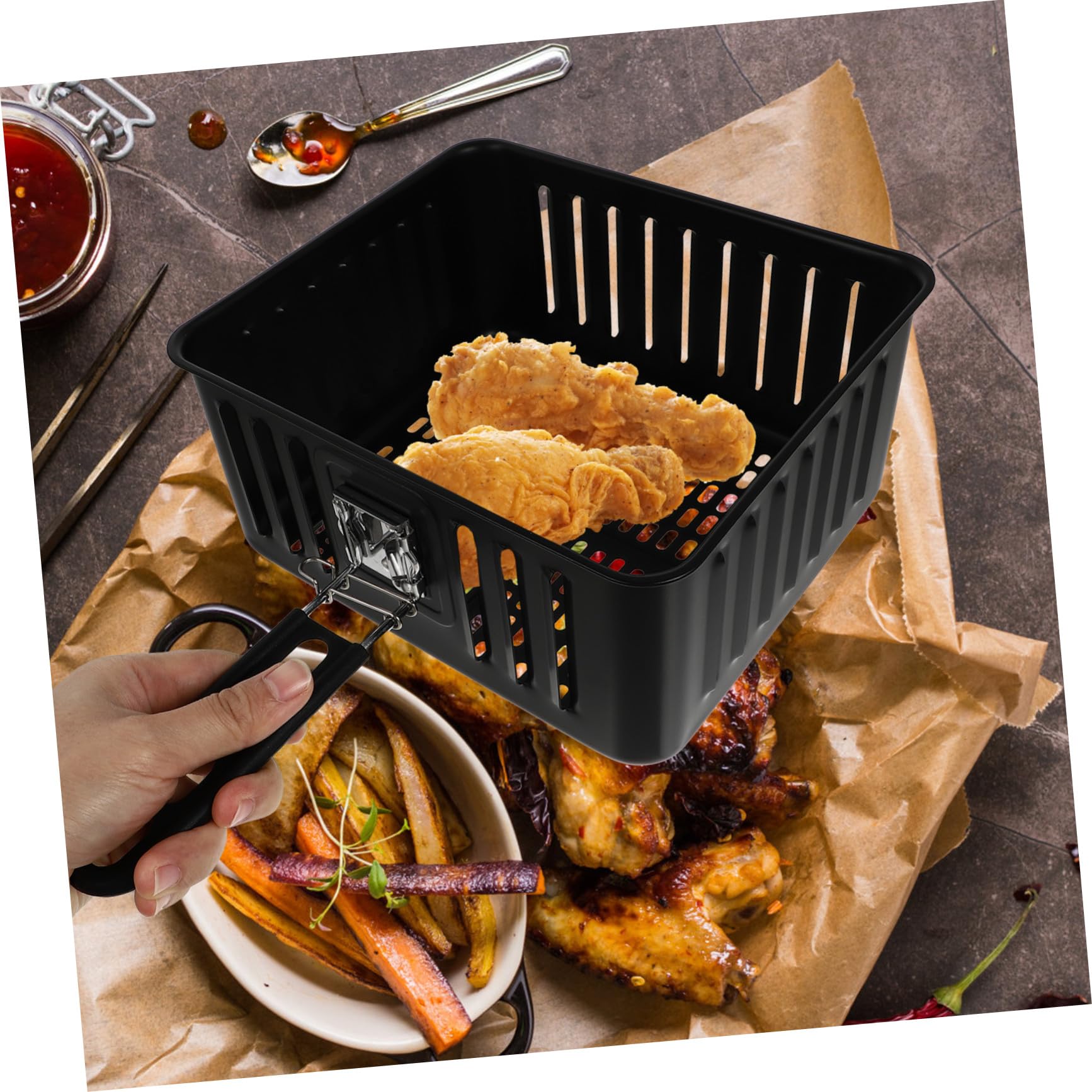 Cesta de freidora eléctrica resistente con asa, accesorio de freidora de aire de alta calidad para una cocina saludable, ideal para la cocina del hogar, perfecta para alimentos fritos crujientes
