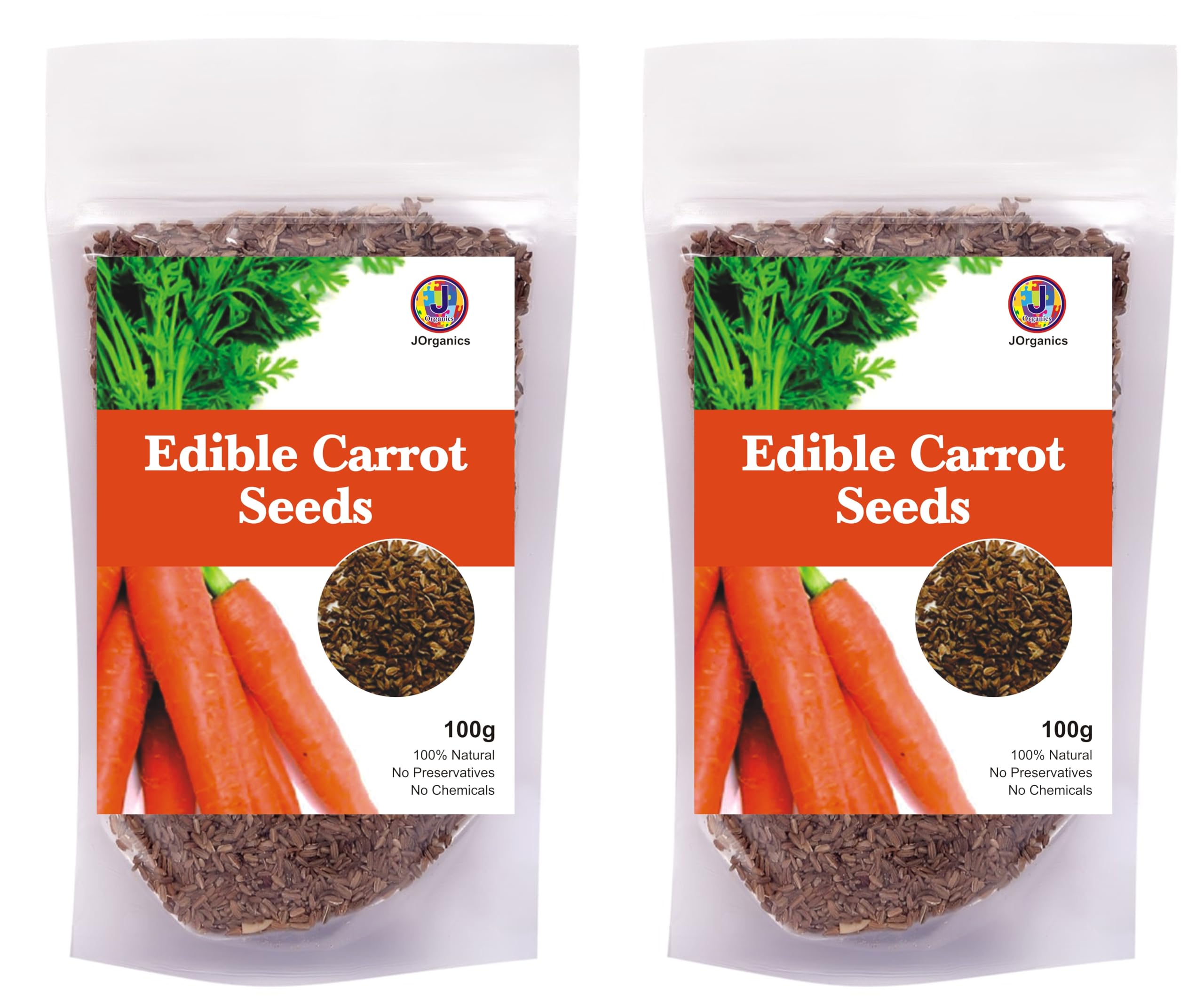 J Organics Edible Carrot Seeds | Gajar ke Beej for Eating & Gardening | Raw Vegetable Seeds for Kitchen Garden, Home Farming, Salads & Snacks | 100g x 2 Pack