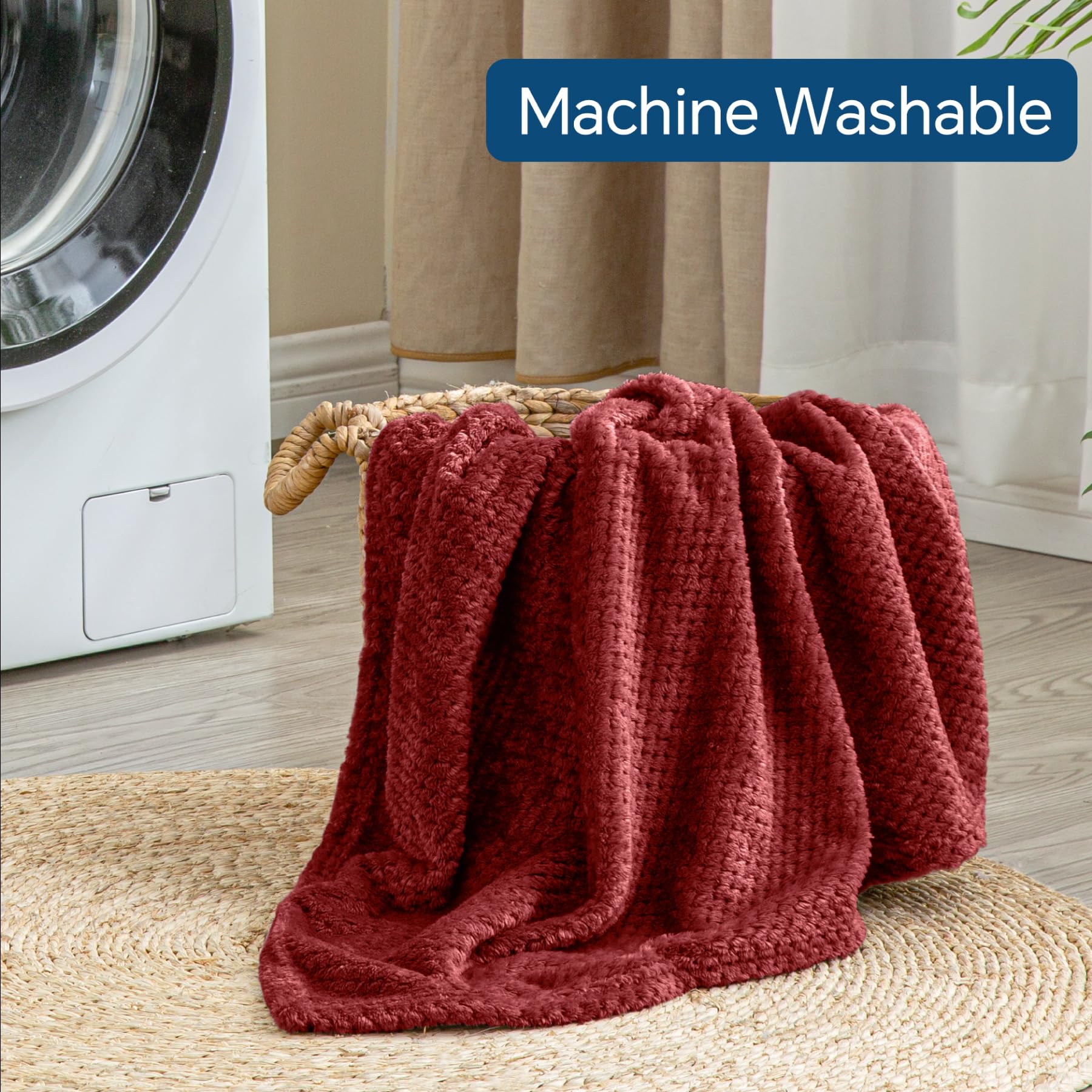 BEDELITE Travel Blanket with Bag, Jacquard Fleece Blanket 65"x40", Burgundy view 9
