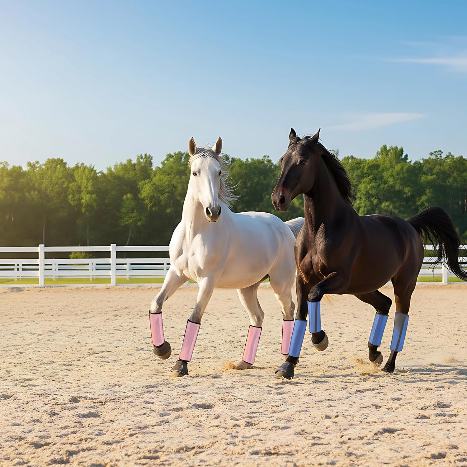 Adjustable Mesh Horse Leg Fly Boots, 8 Pcs Textile Horse Leggings, Protection from Flies and Mosquitoes, Breathable - & Blue, 15 X 15 X 8.5 in