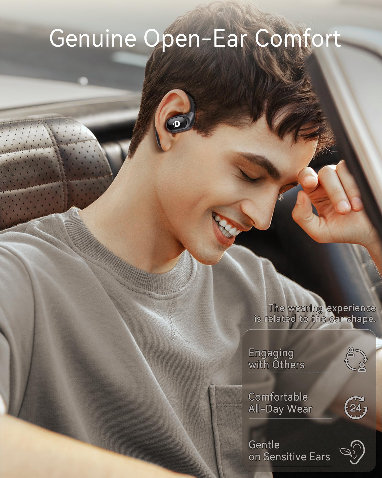 DEMICEA Auricolari aperti, True Wireless Open-Ear con ganci, Bluetooth 5.3, doppio microfono con cancellazione del rumore, fino a 30 ore di potenza con custodia, IPX5, allenamento, yoga, corsa
