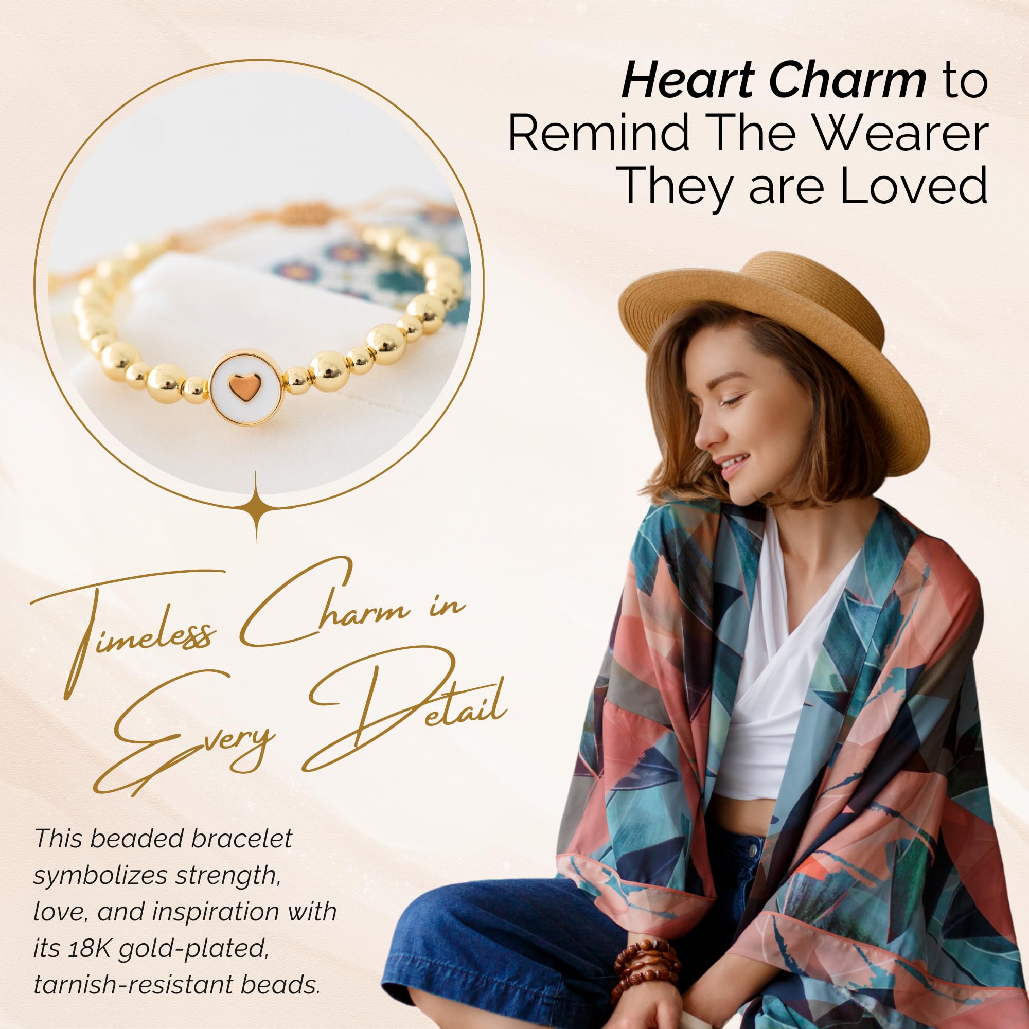 Inspirational Bracelets for Women – 18K Gold Plated – Motivational Gift Heart Pendant with Card