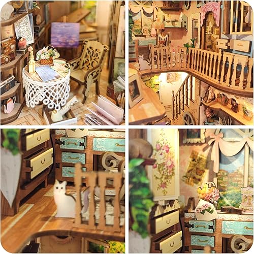 Miniatura 2 de Ahilmrn Kit de rincón de libros para bricolaje, casa de muñecas, estante de libros de decoración de callejón, sujetalibros ensamblados, modelo de