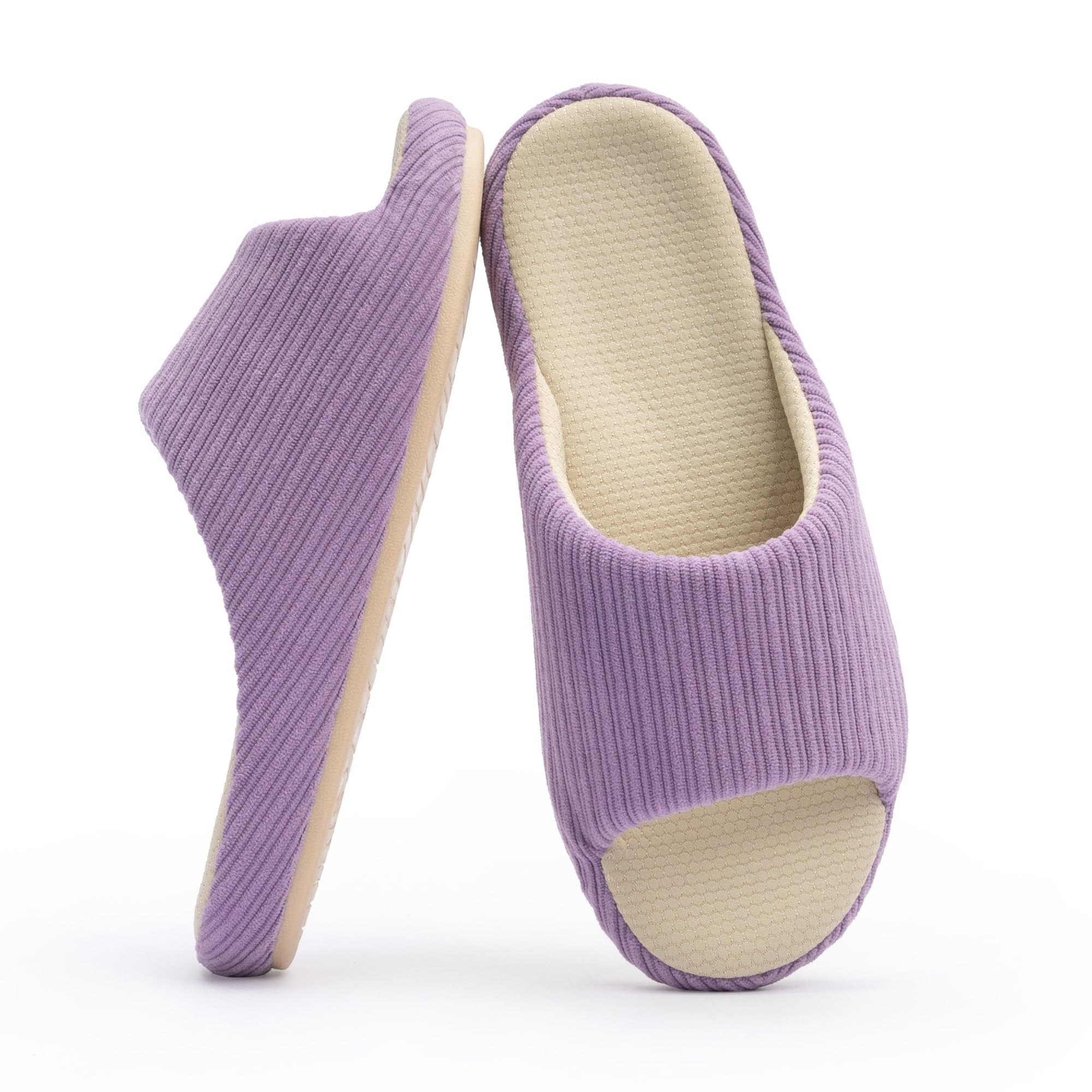 Chantomoo Pantuflas de espuma viscoelástica para mujer, cómodas pantuflas de casa, suela de goma, acogedoras, para interiores y exteriores, Púrpura, 7-8