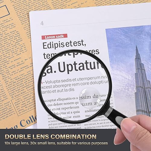 Miniatura 26 de Feosky Lupa de lectura de mano, lupa de 10 x 30X, lente inastillable de 2.953 in, mango antideslizante para adultos cercanos, lectura de personas