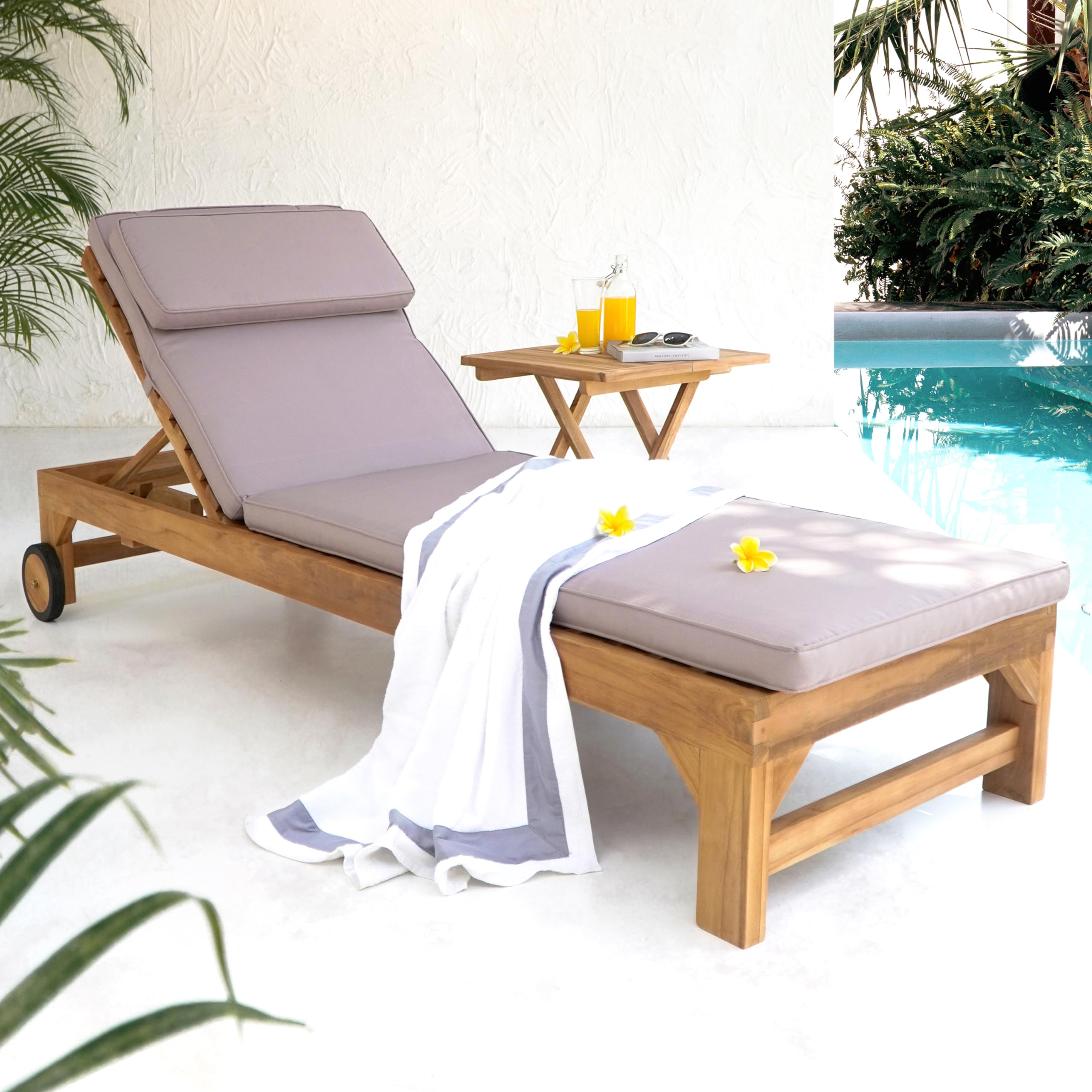 AXI Rama Bain De Soleil en Bois De Teck avec Coussin | Transat Jardin Réglable en 4 Positions | Chaise Longue pour L'Extérieur/Le Jardin
