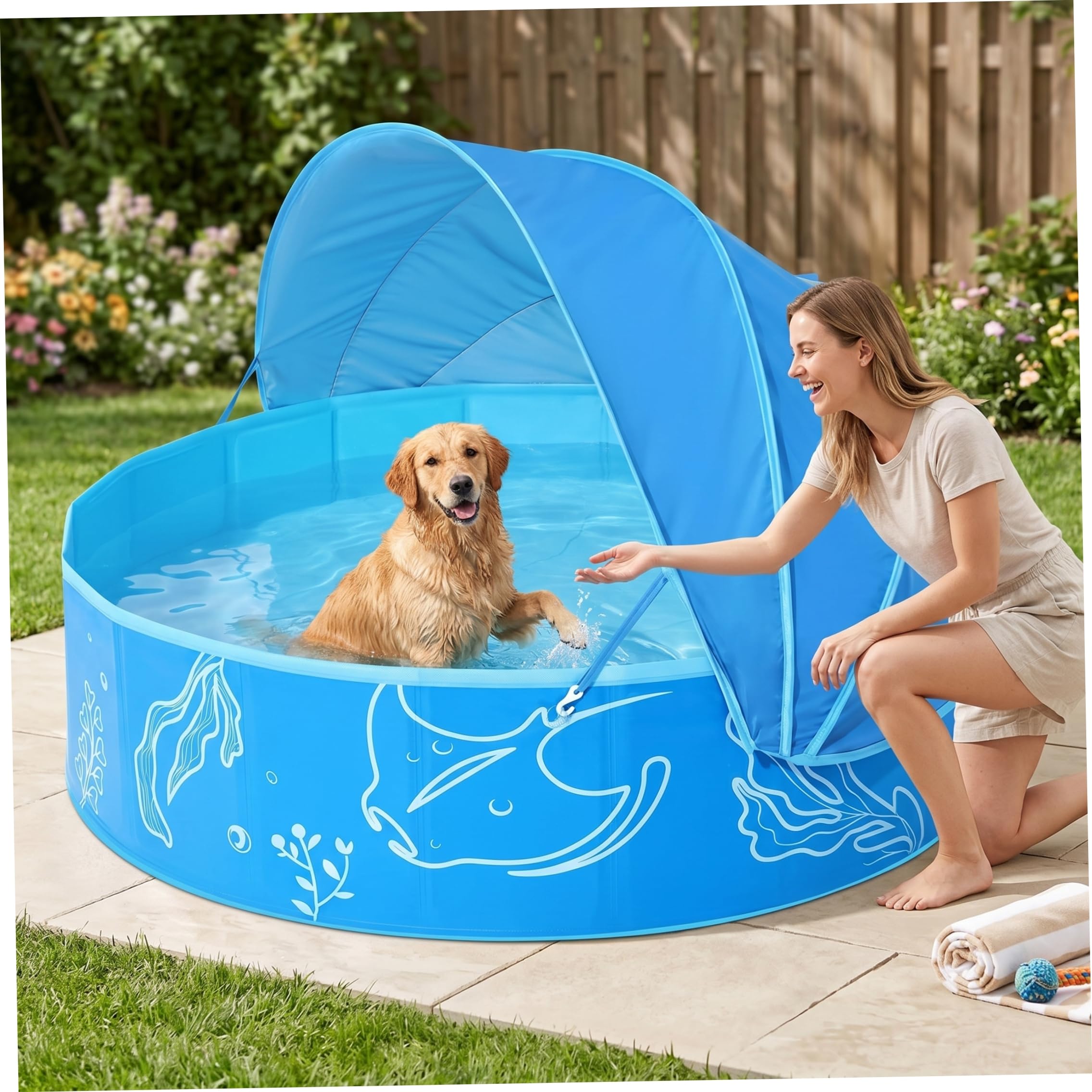 Kinderpool für 4-8-Jährige, faltbar, mit UPF 50+ belüftetem Sonnendach, tragbar, für Kleinkinder von 1-3 Jahren, ideal für Garten und Strand