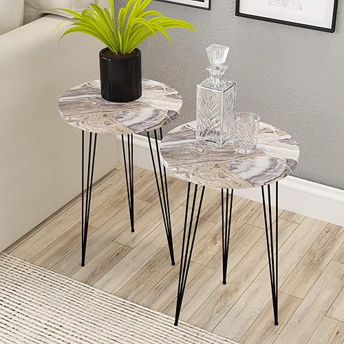 Miniatura 1 de PAK HOME Juego de 2 mesas auxiliares redondas de madera para sofá para espacios pequeños, mesita de noche con patas de metal para dormitorio, sala