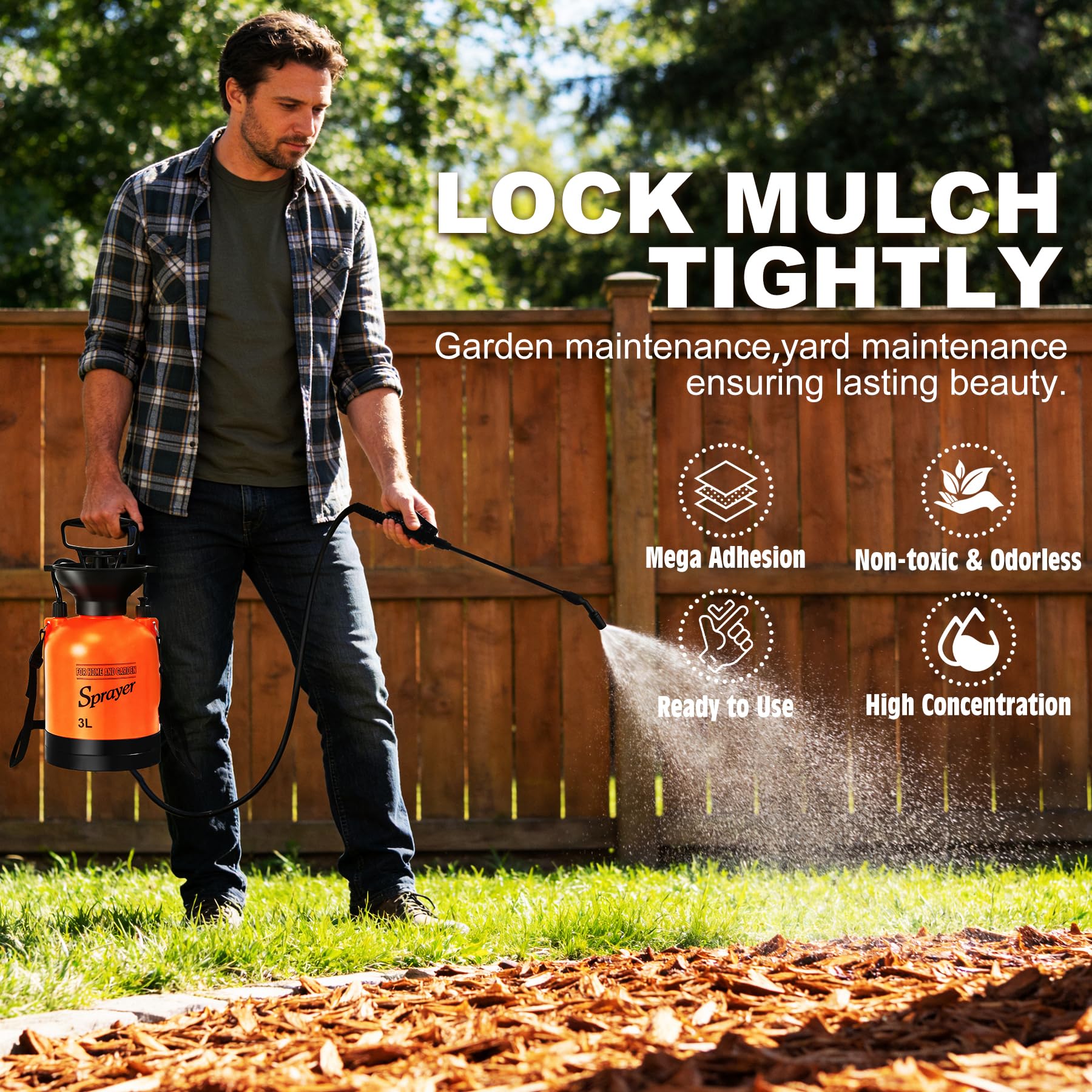 Rock Glue with Pump Sprayer, 5L/1.3 Gallon Mulch Glue for Landscaping, Strong Adhesion Fast-Drying Non-Toxic Gravel Binder for Rubber, Cobblestone, Dry Straw, Rock, Gravel, Wood Chips, Shells and Sand - 3