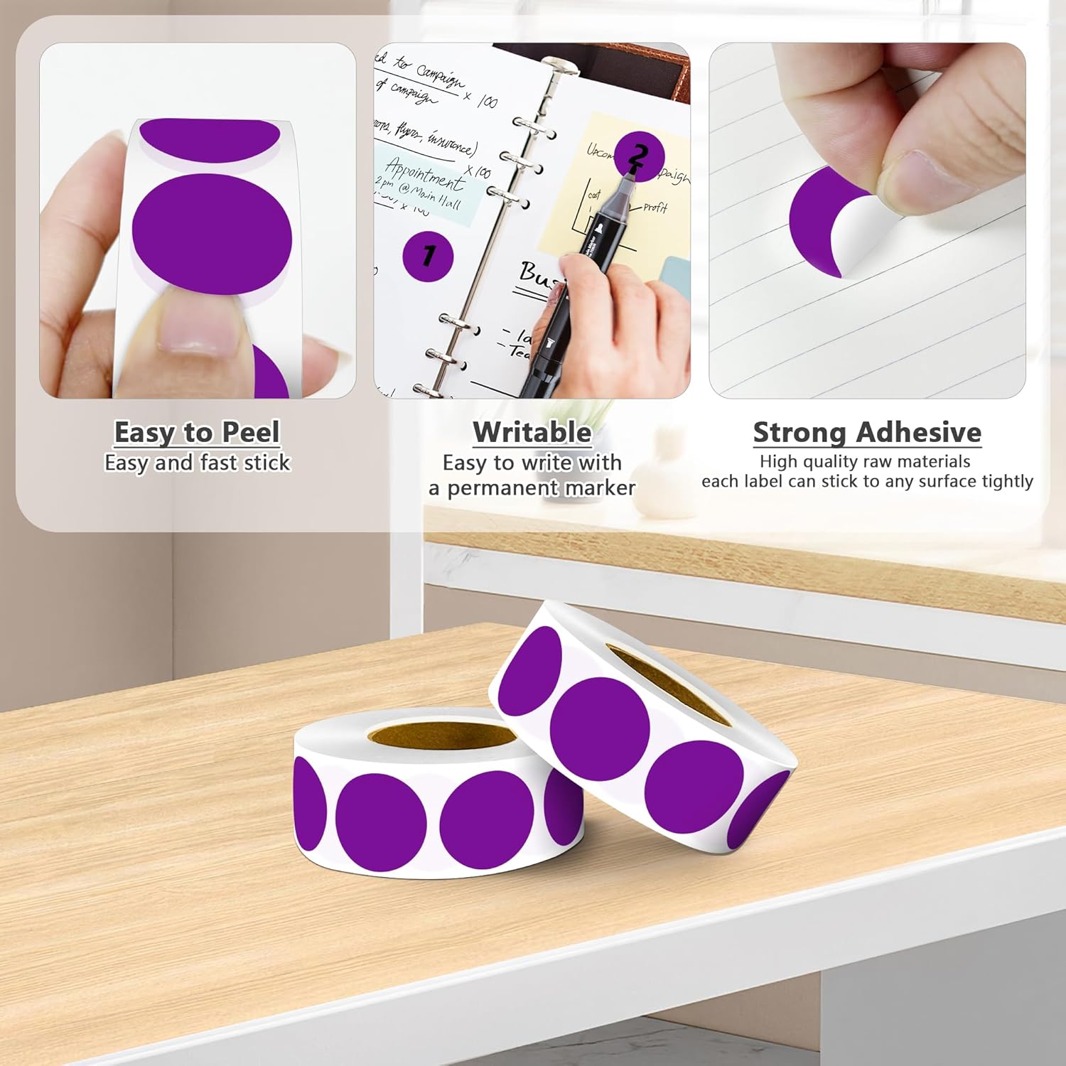 PARLAIM Color Code Dot Stickers, Round 1 inch Polka Circle Round Dot Labels 10000 PCS 10 Rolls Bulk for Office Classroom, Purple