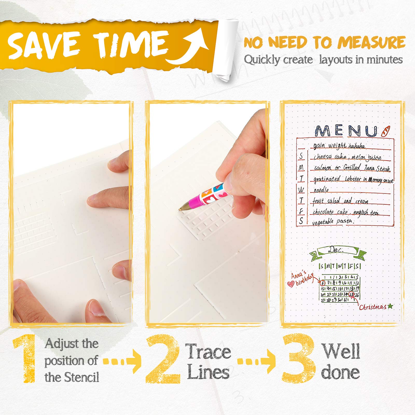 Zonon 16 Pcs Journal Stencil Plastic Planner Bullet Ultimate Productivity Speedy Spread Journal Stencils Back to School Supplies for DIY Notebook Schedule Templates A5 Dotted Calendar Habit Record - Image 5