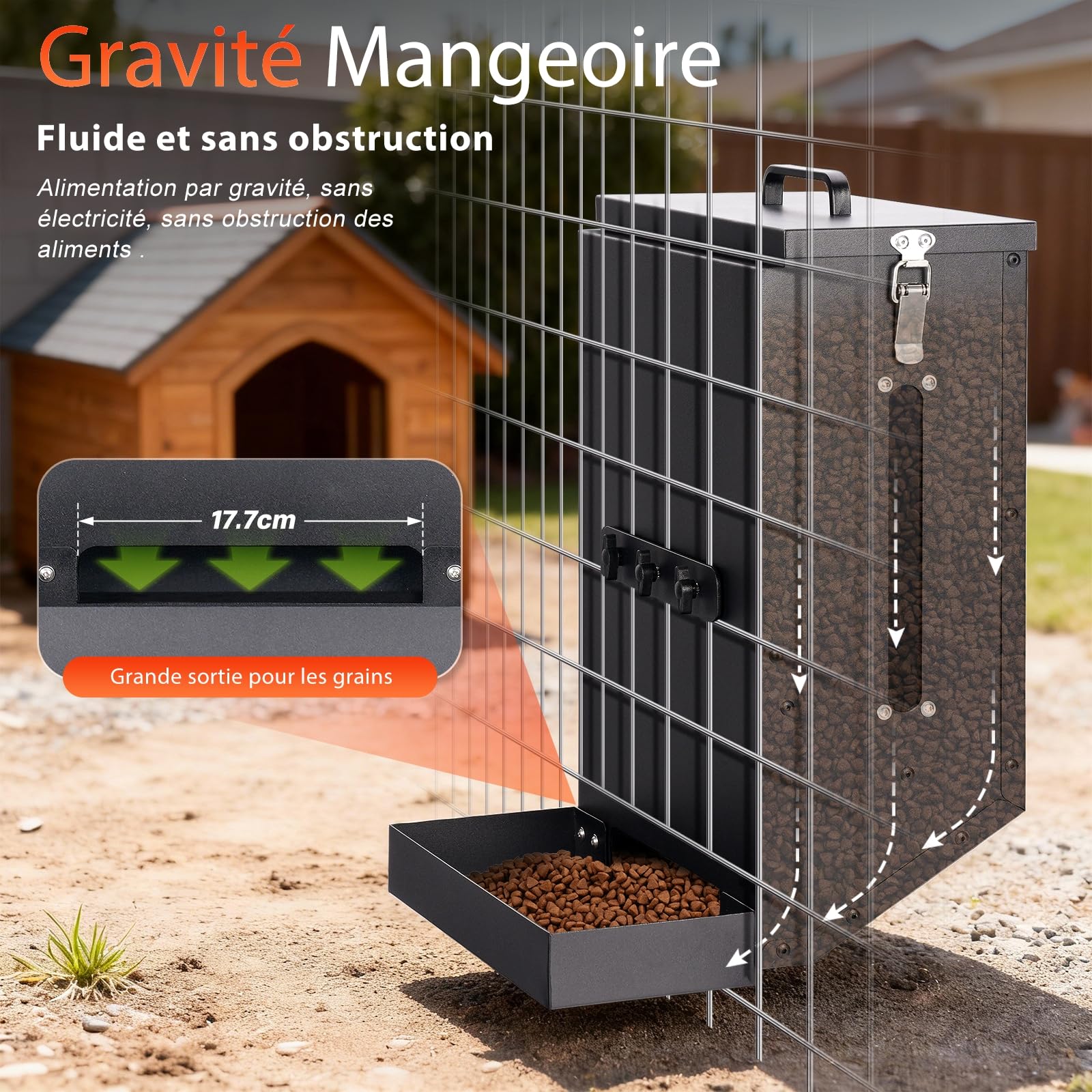 Distributeur Automatique de Nourriture pour Chien en Acier Galvanisé à Suspendre Distributeur de Nourriture pour Animal de Compagnie à Gravité Automatique Extérieur Grande Capacité de 16 L