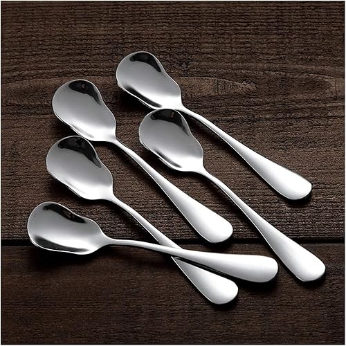 Juego de 5 cucharas clásicas de acero inoxidable para helado de postre, cuchara de café, cucharas de mesa, peso ligero y tamaño pequeño, cuchara de