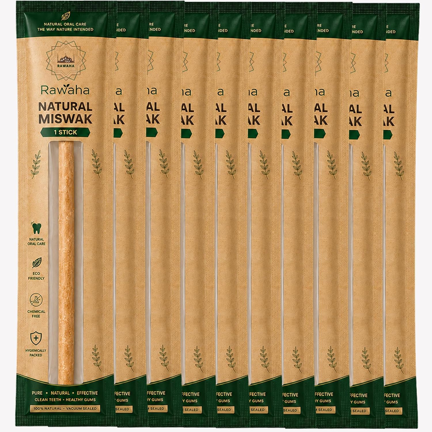 10 Pcs Miswak Sticks - Vacuum Sealed Natural Chewing Miswak Sticks for Teeth - Natural Flavored Toothbrush for Teeth Whitening, Oral Health, and Fresh Breath || Pack of 10