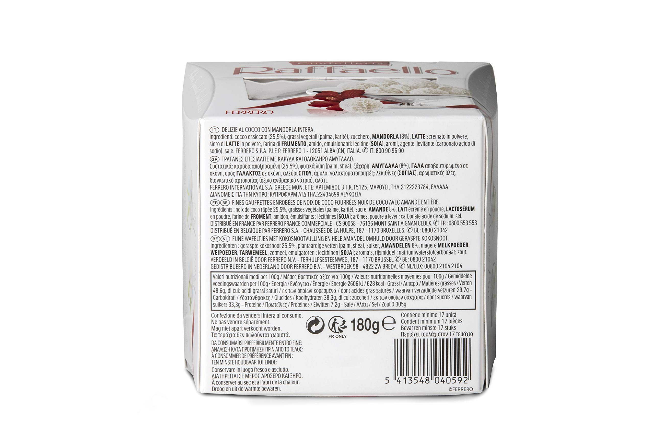 Raffaello Delikatne gofry kokosowe wypełnione migdałami, 18 sztuk, 180 g