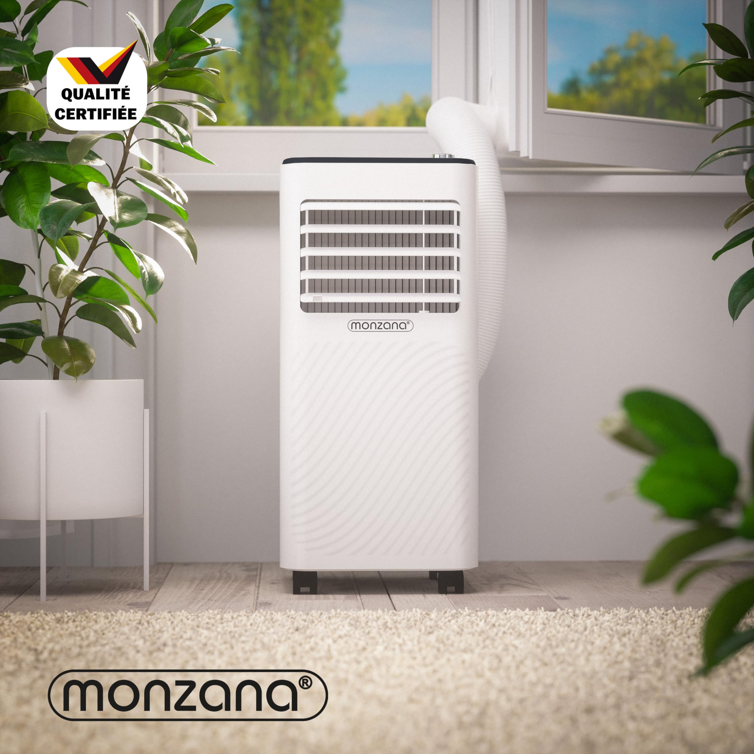 MONZANA® Climatiseur Mobile 9000 BTU (30 m²) - Clim Portable Puissante & Silencieuse 3-en-1 : Refroidissement Rapide, Déshumidificateur, Ventilateur - WiFi, Minuterie 24h, Télécommande, Kit Fenêtre