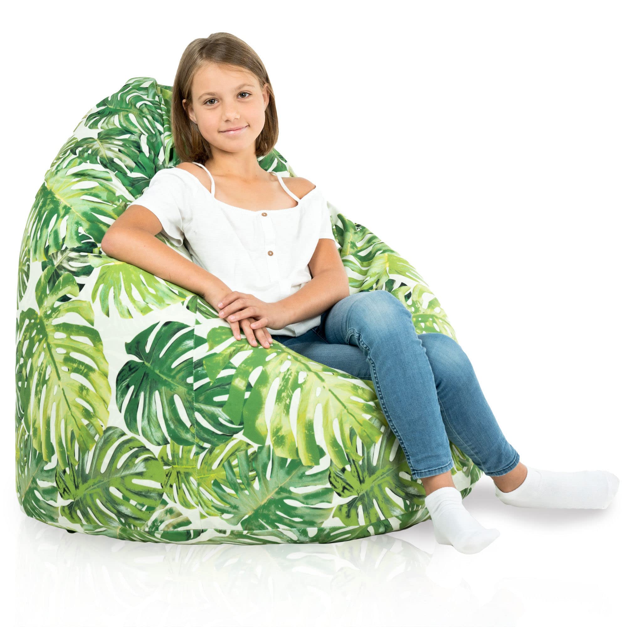 Pouf Poire XL, Intérieur, Adultes et Enfants, Fauteuil Poire, Remplissage Billes Polystyrène, Housse Amovible, Lavable en Machine, Jungle, 115x90 cm