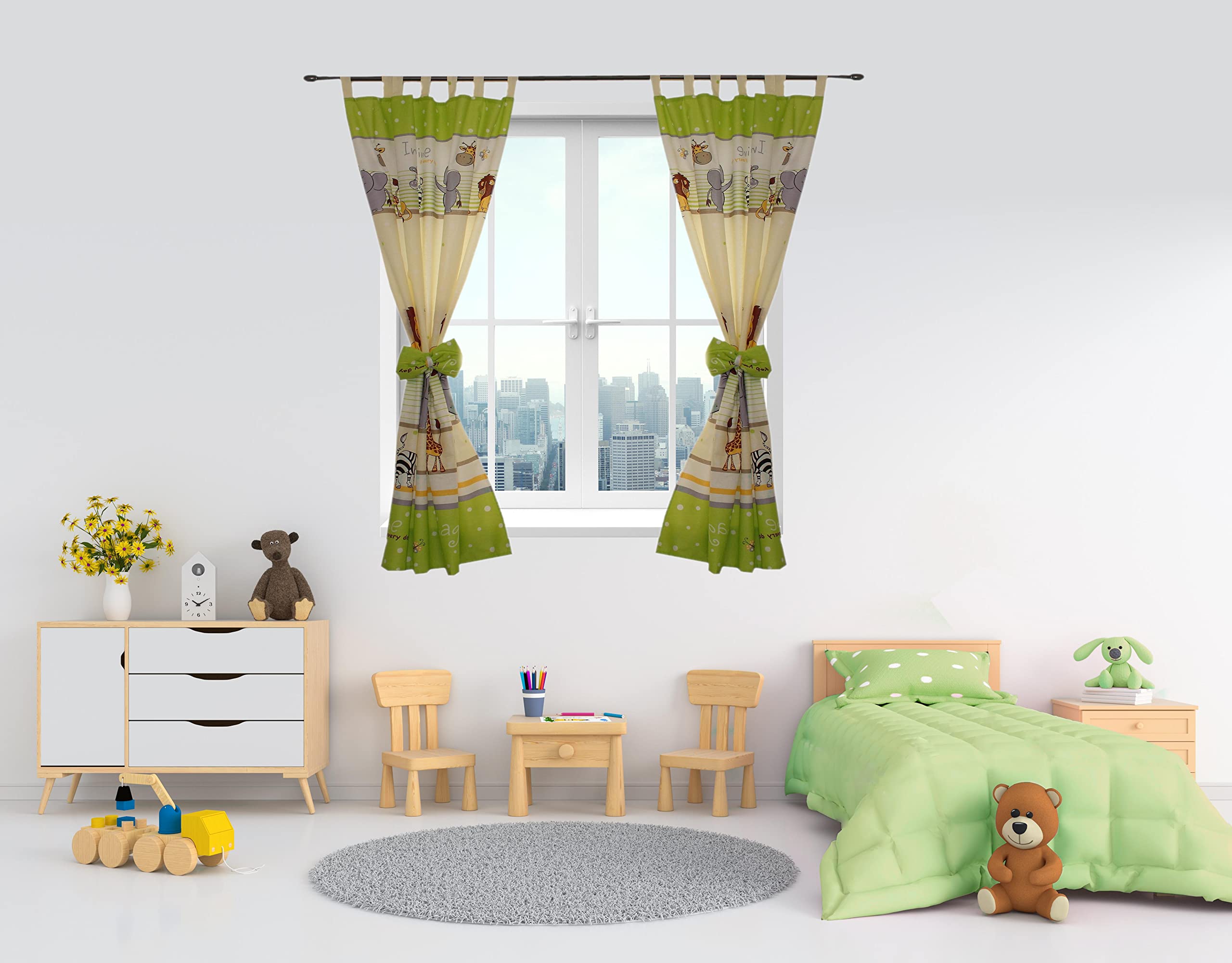TupTam Tende con Bracciali per Camerette per Bambini 2 pz, Verde, 155x95 cm