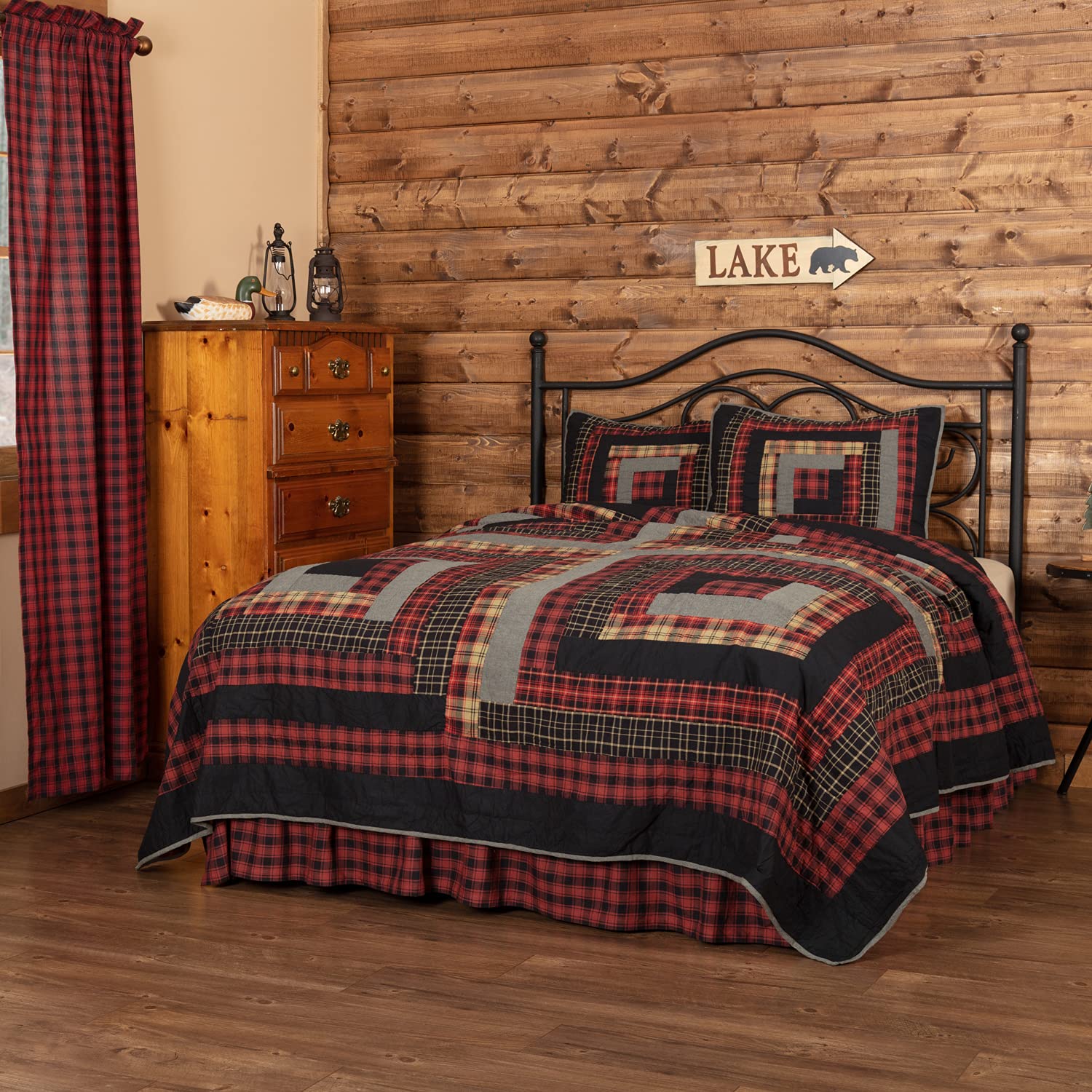Rustic Lodge Kitchen Window Valance - Cumberland Red Patchwork, 16x72 Inches, 100% Cotton