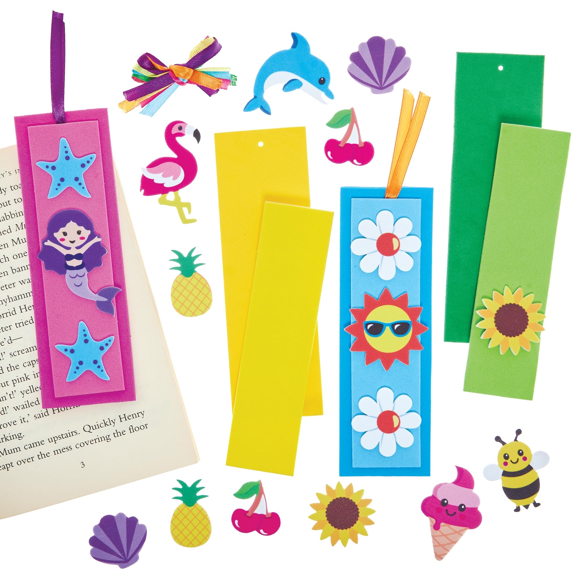 Baker Ross FN414 Summer Bookmark Kits - Pack of 6, Bookmark Making for Kids, World Book Day Crafts